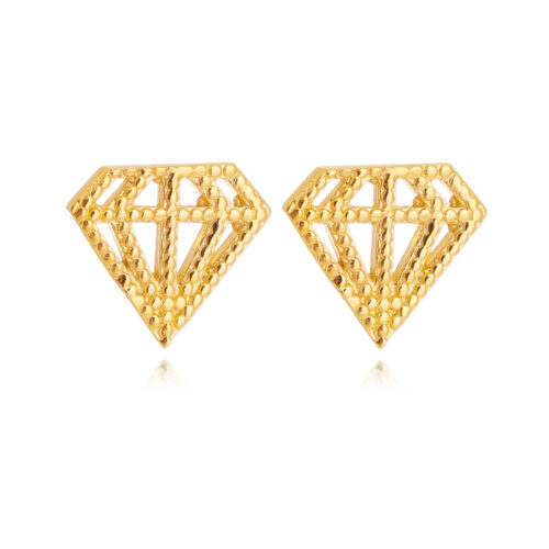 Brinco Pequeno De Diamante Vazado com Zirconias Brancas Prata 925 Banho Ouro