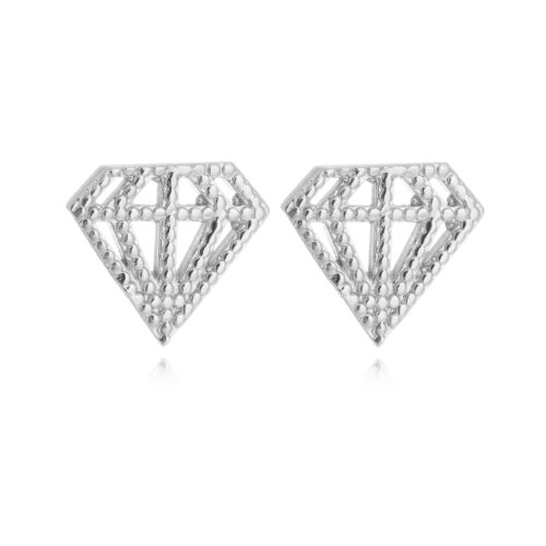 Brinco Pequeno De Diamante Vazado com Zirconias Brancas Prata 925 Banho Rodio