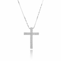 Colar com Crucifixo de Zirconias Prata 925 Rodio