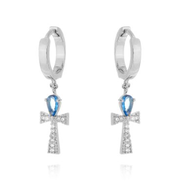 Brinco De Argola Com Cruz Egípcia Safira Joias Em Prata 925
