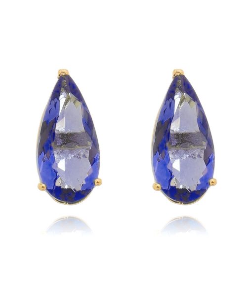 Brinco De Gotinha Alongada Tanzanita Ouro Joias Em Prata 925