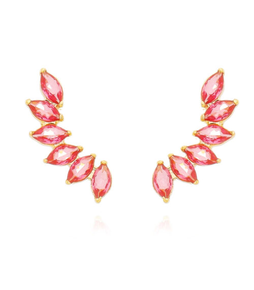 Ear Cuff Navetinhas De Prata 925 Com Banho De Ouro Com Cristais Rubelita