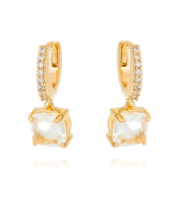 Micro Argola Cravejada Com Ponto De Luz Quadradinho Branco Prata 925 Ouro