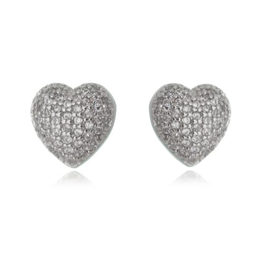 Brinco Pequeno De Coração Micro Pave Zirconias Brancas Banho Rodio Semi Joia