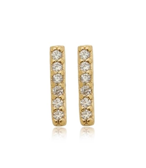 Mini Brinco Palito Com Zircônias Cristais Banho De Ouro