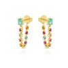 Brinco Chain Luxo Riviera Colorida Semi Joia Banho Ouro