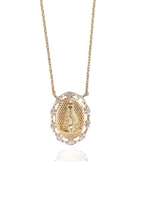 Colar Medalha Nossa Senhora Cravejada Zirconias Banho Ouro