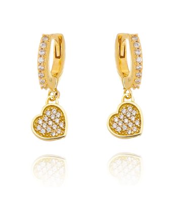 Micro Argola Cravejada Zirconias Com Pingente Coração Banho Ouro